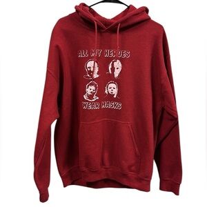 Gildan Horror Film Fan Red Heavy Blend Hoodie Kangaroo Pocket Sweatshirt Large